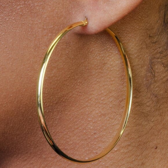 Sterling Silver 925 Gold Plated Silver Dome Hoop Earrings 50mm - Picture 2 of 4